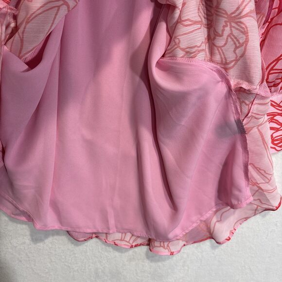 Boston Proper Blooming Outlines Print Button Up Ruffle Flounce Dress Pink 14 NWT - Picture 12 of 16